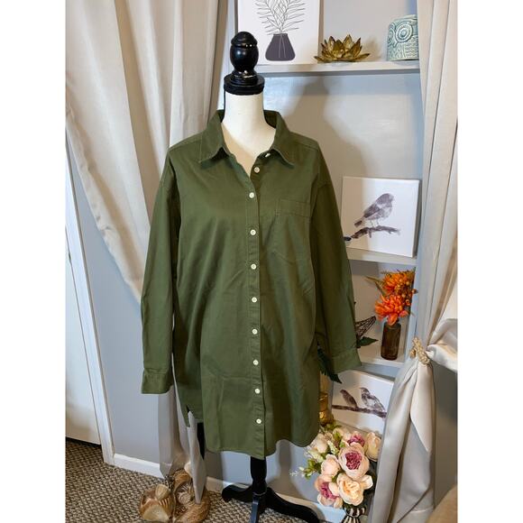 NWT Madewell size XL 100% Cotton Green Button Down Long Sleeve Mini Shirtdress - Picture 2 of 12